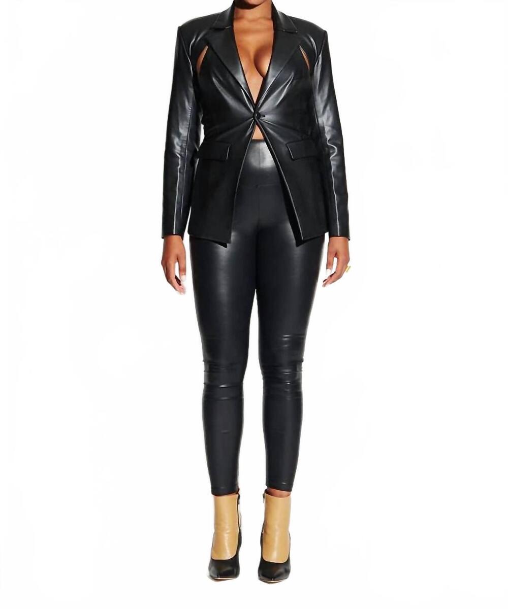 NEW CIRCULAR PATH vegan leather cut out blazer in black